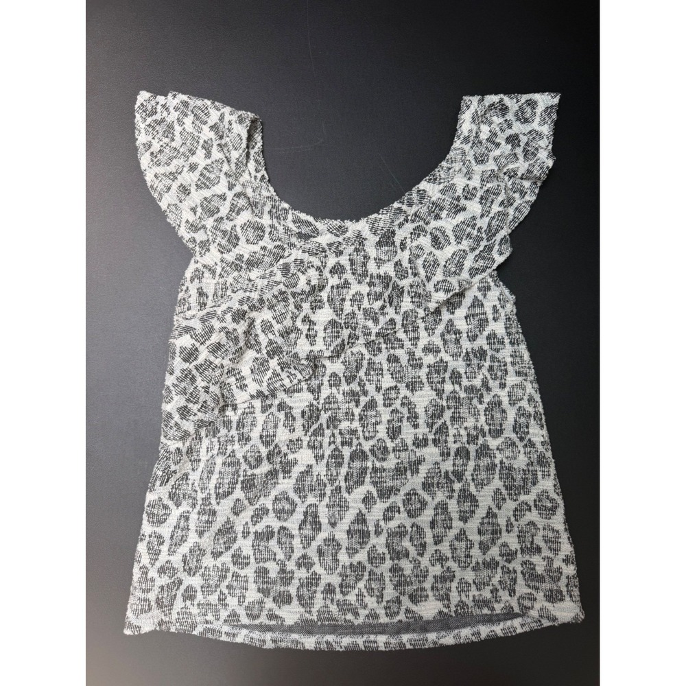 Dolan Left Coast Collection Womens Medium Animal Print Ruffle Top Black White